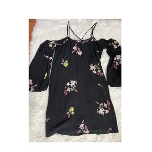 Floral Cold Shoulder Strappy Dress Black